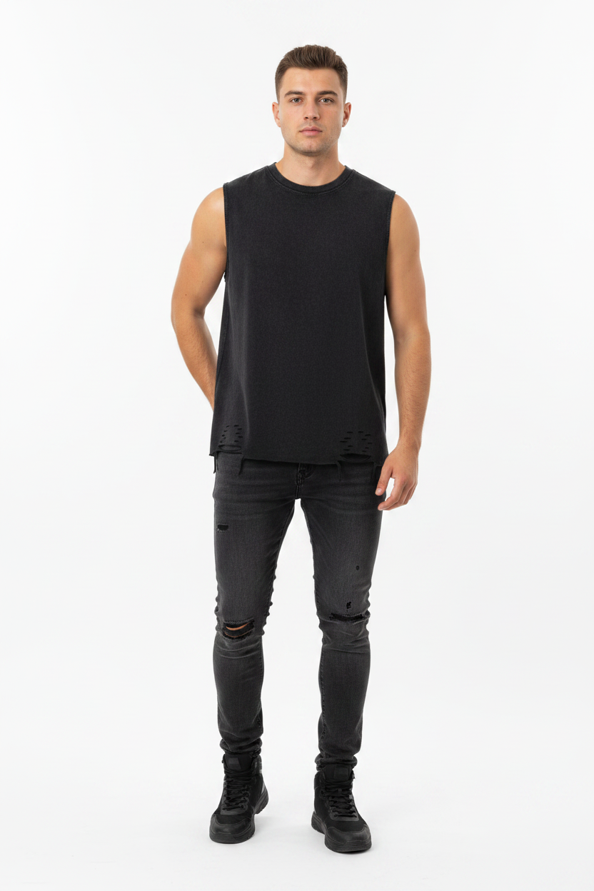 Snow Washed Raw-Hem Tank Top