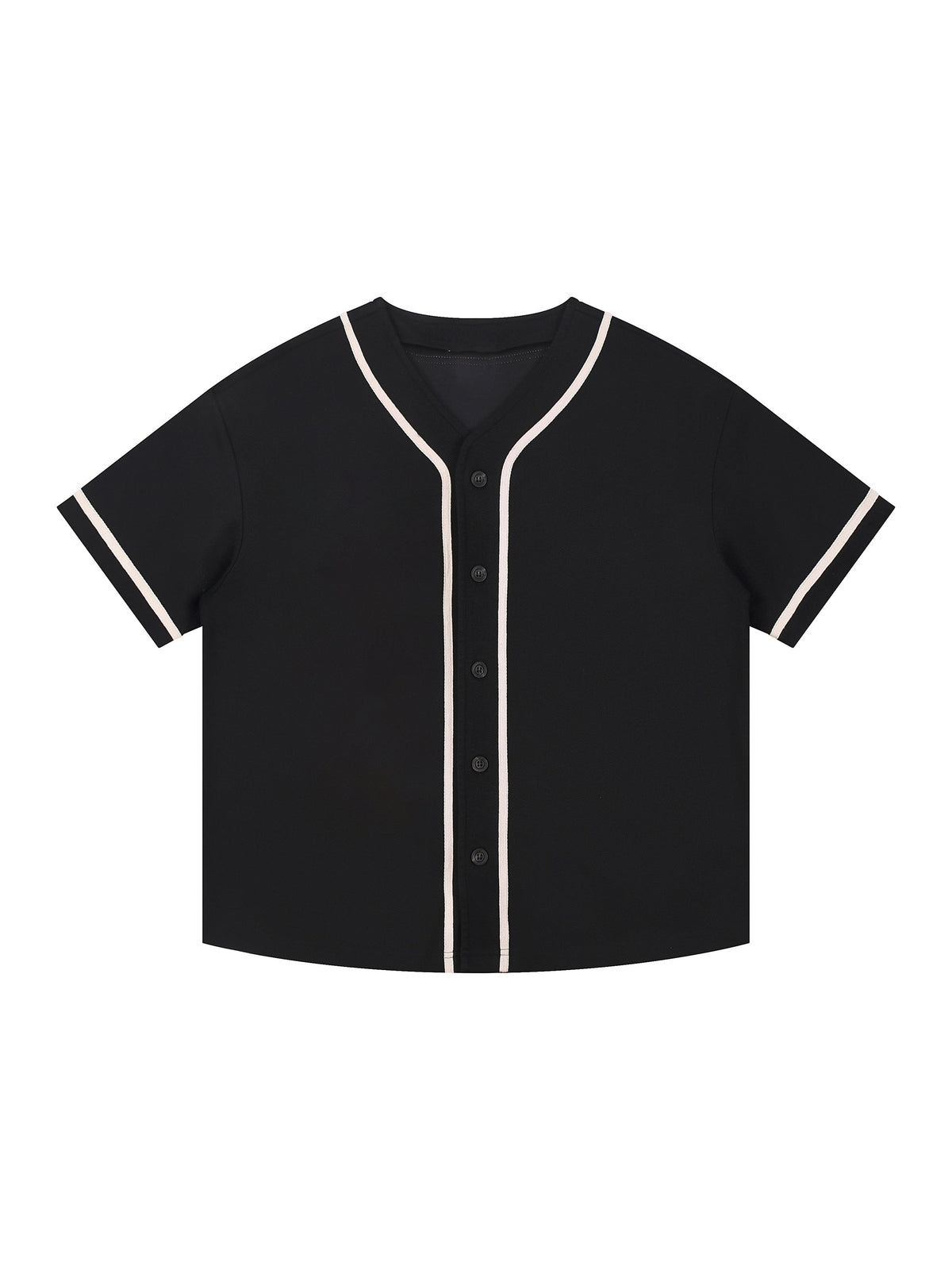 Black Unisex Contrast Piped Button-Up Jersey front view