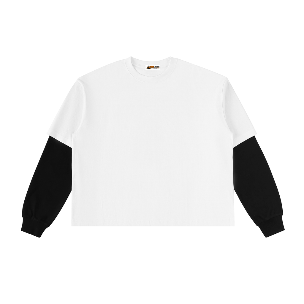 Unisex Layered Contrast-Sleeve Long-Sleeve T-Shirt gallery view