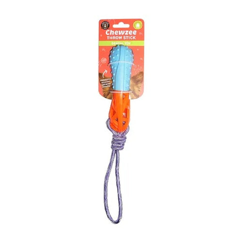 Aqua and purple floating squeaky throw stick dog toy