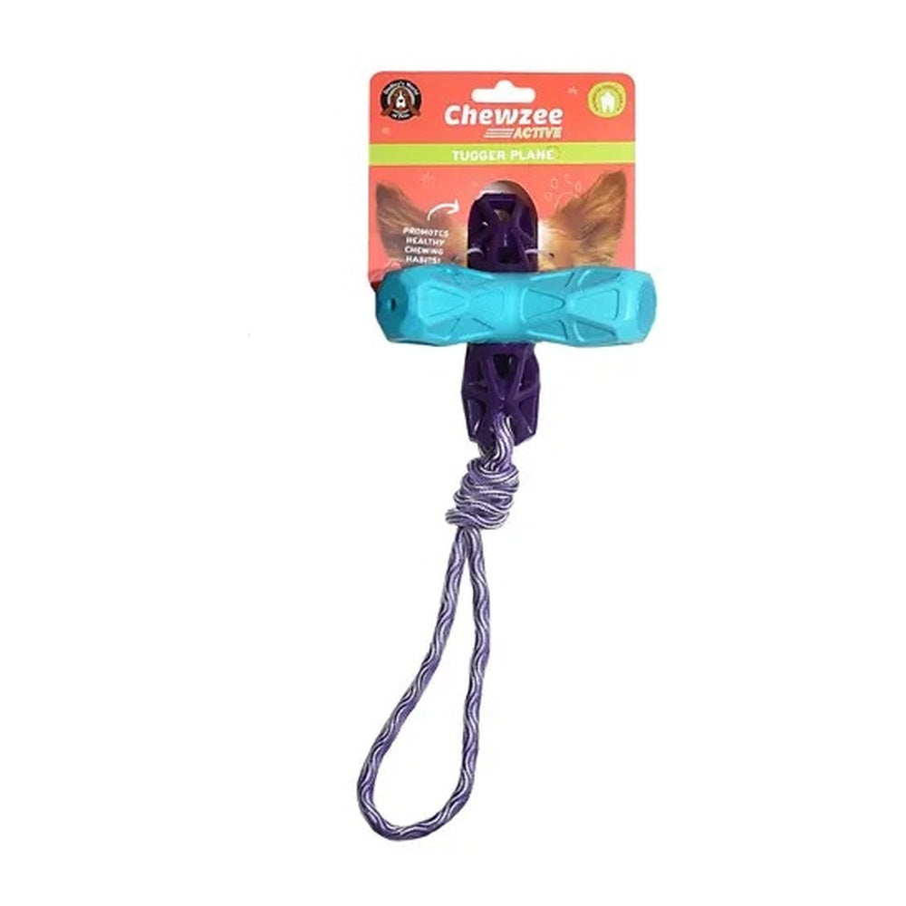 Aqua and purple floating squeaky cross rope dog toy
