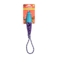 Aqua and purple floating squeaky tugger dog toy with rope