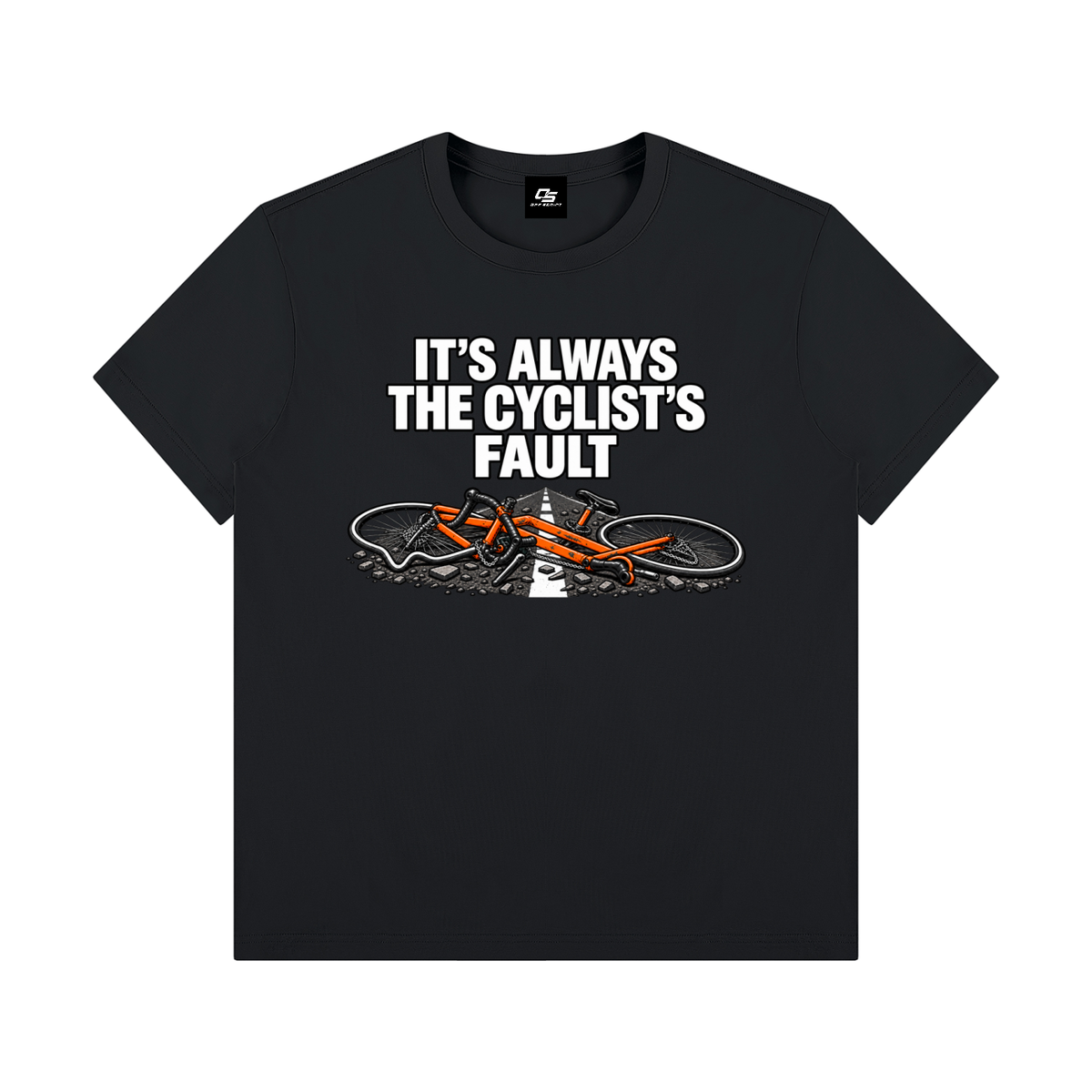 It's Always the Cyclist's Fault graphic T-shirt - Black front view