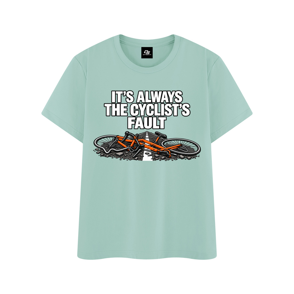 It's Always the Cyclist's Fault graphic T-shirt - Mint Green front mockup