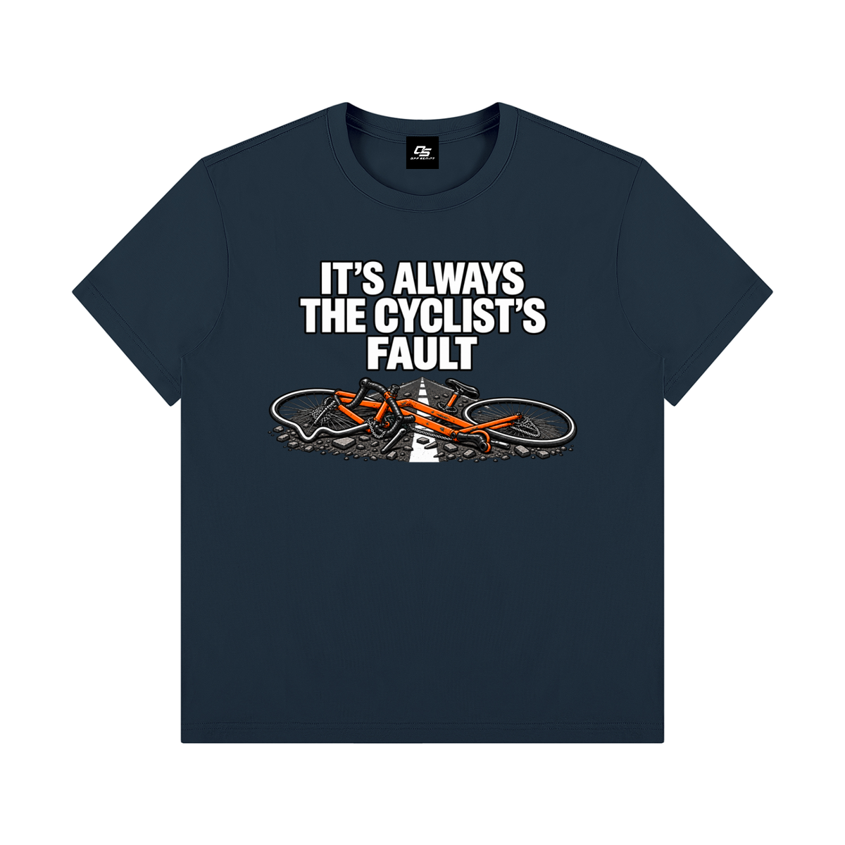 It's Always the Cyclist's Fault graphic T-shirt - Navy Blue front view