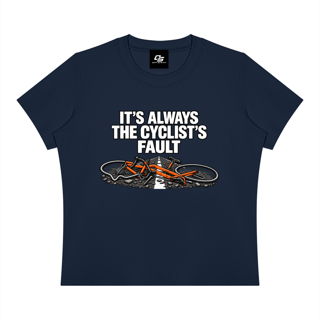 It's Always the Cyclist's Fault women's Sorona graphic T-shirt - Navy Blue front view