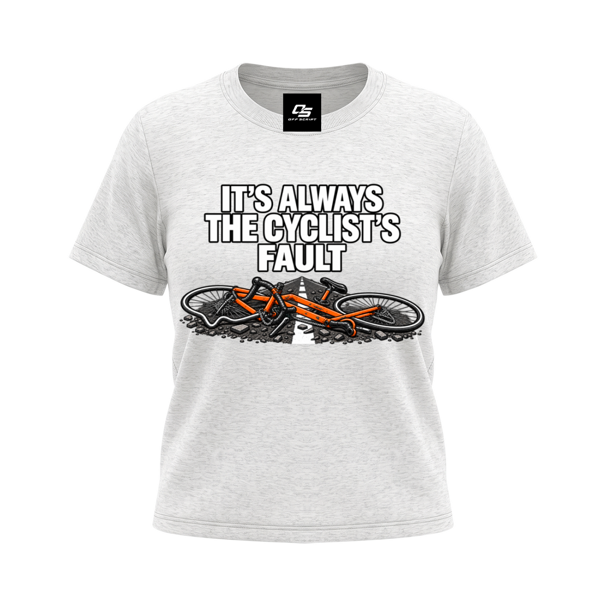 It's Always the Cyclist's Fault women's Sorona graphic T-shirt - Oat Grey front mockup