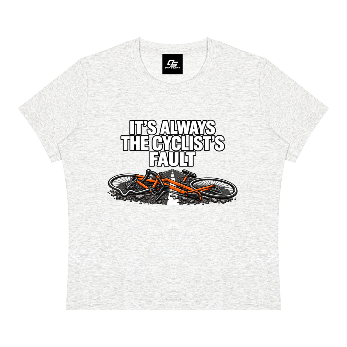 It's Always the Cyclist's Fault women's Sorona graphic T-shirt - Oat Grey front view