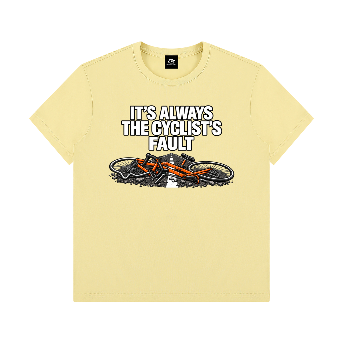 It's Always the Cyclist's Fault graphic T-shirt - Yellow front view
