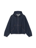 Men’s Boxy Vintage Wash Hooded Denim Jacket jeans blue front 3D mockup