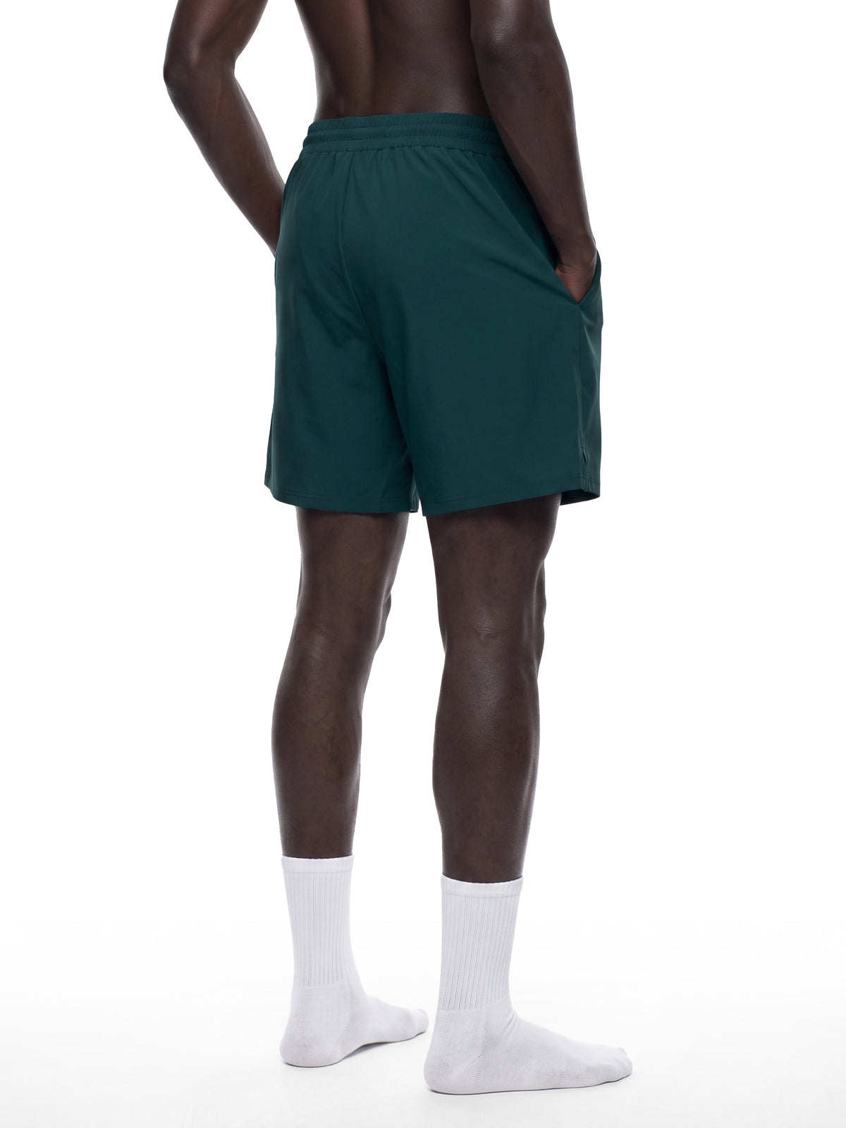Men’s Performance Shorts deep teal model three-quarter view