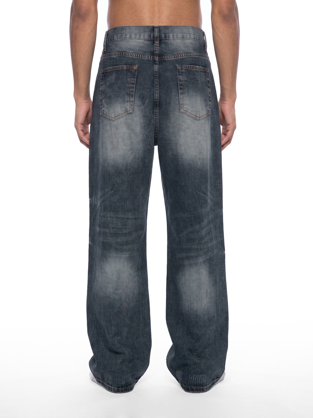 Men’s Vintage Wash Denim Jeans washed blue model angled back view