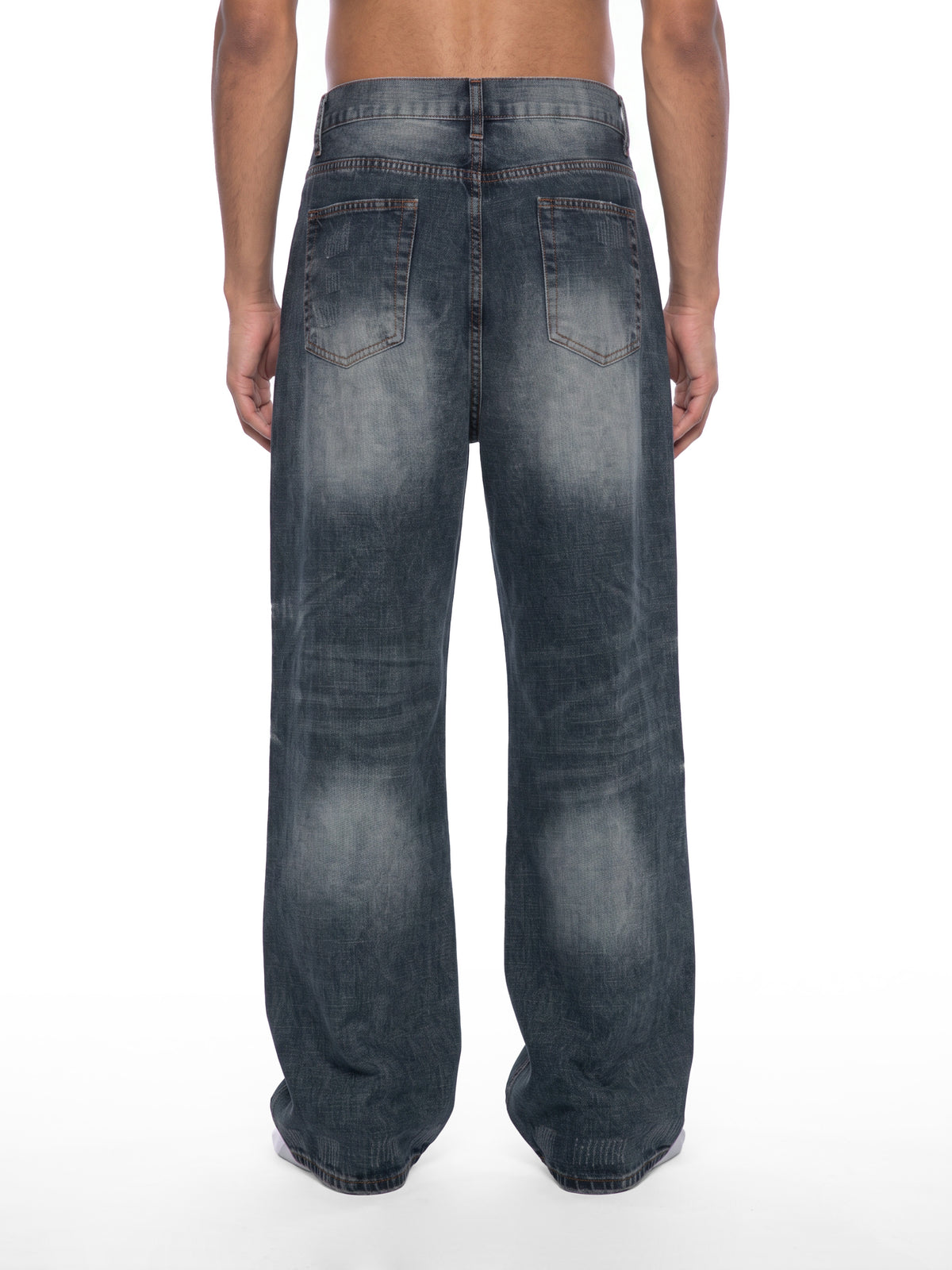 Men’s Vintage Wash Denim Jeans washed blue model angled back view