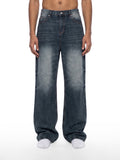 Men’s Vintage Wash Denim Jeans washed blue model front view
