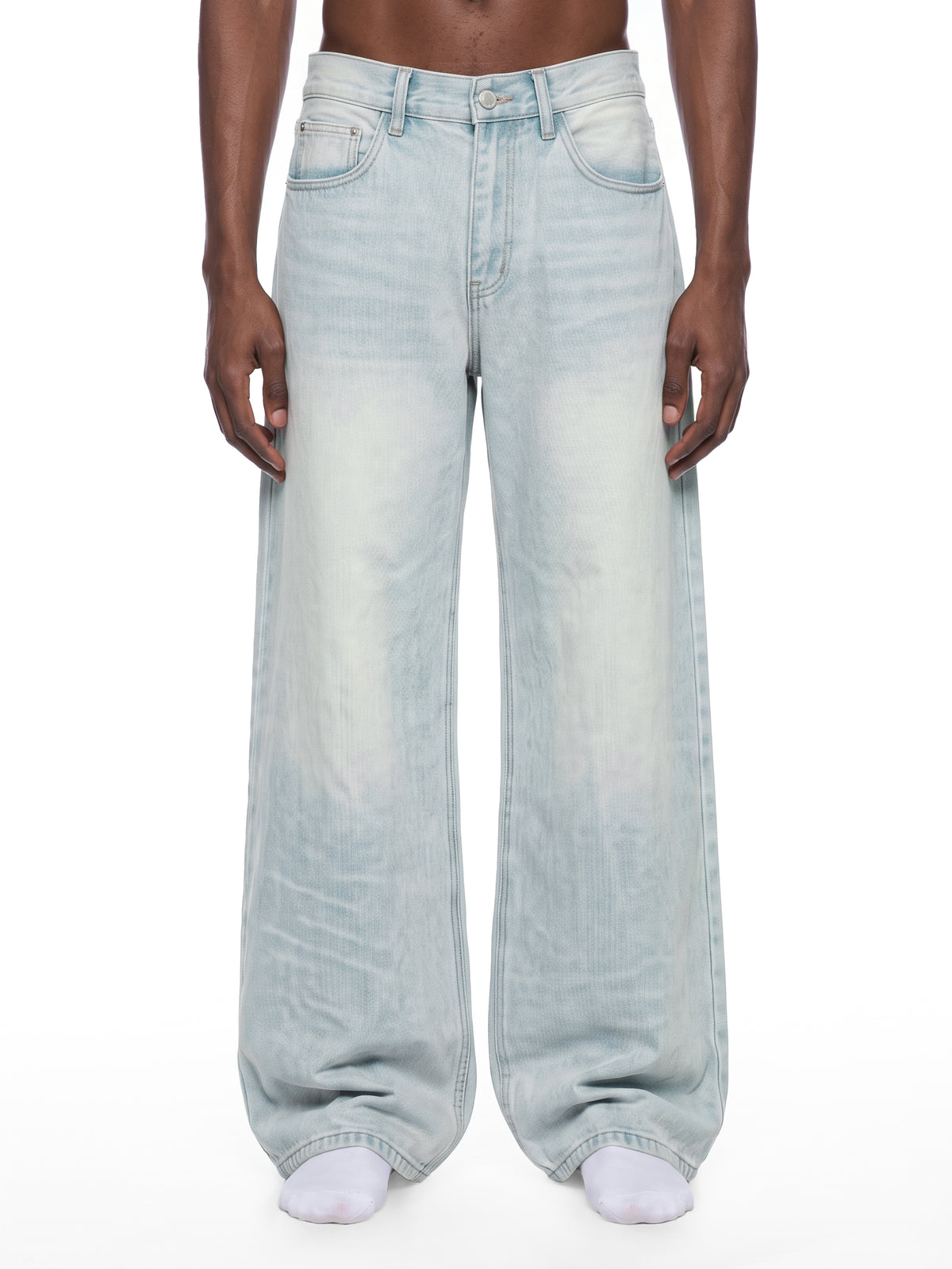 Men’s Vintage Wash Wide-Leg Denim Jeans