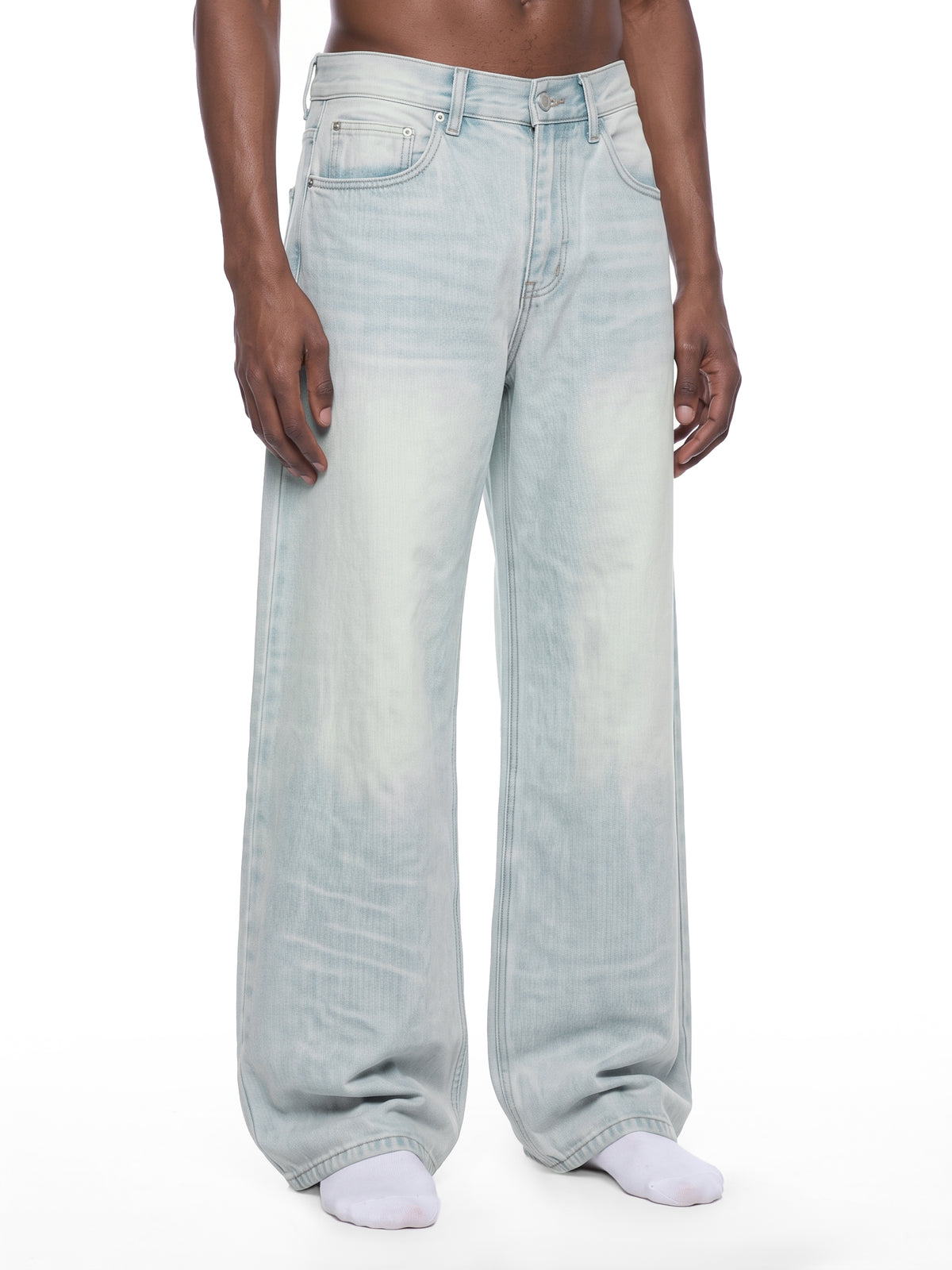 Men’s Vintage Wash Wide-Leg Denim Jeans
