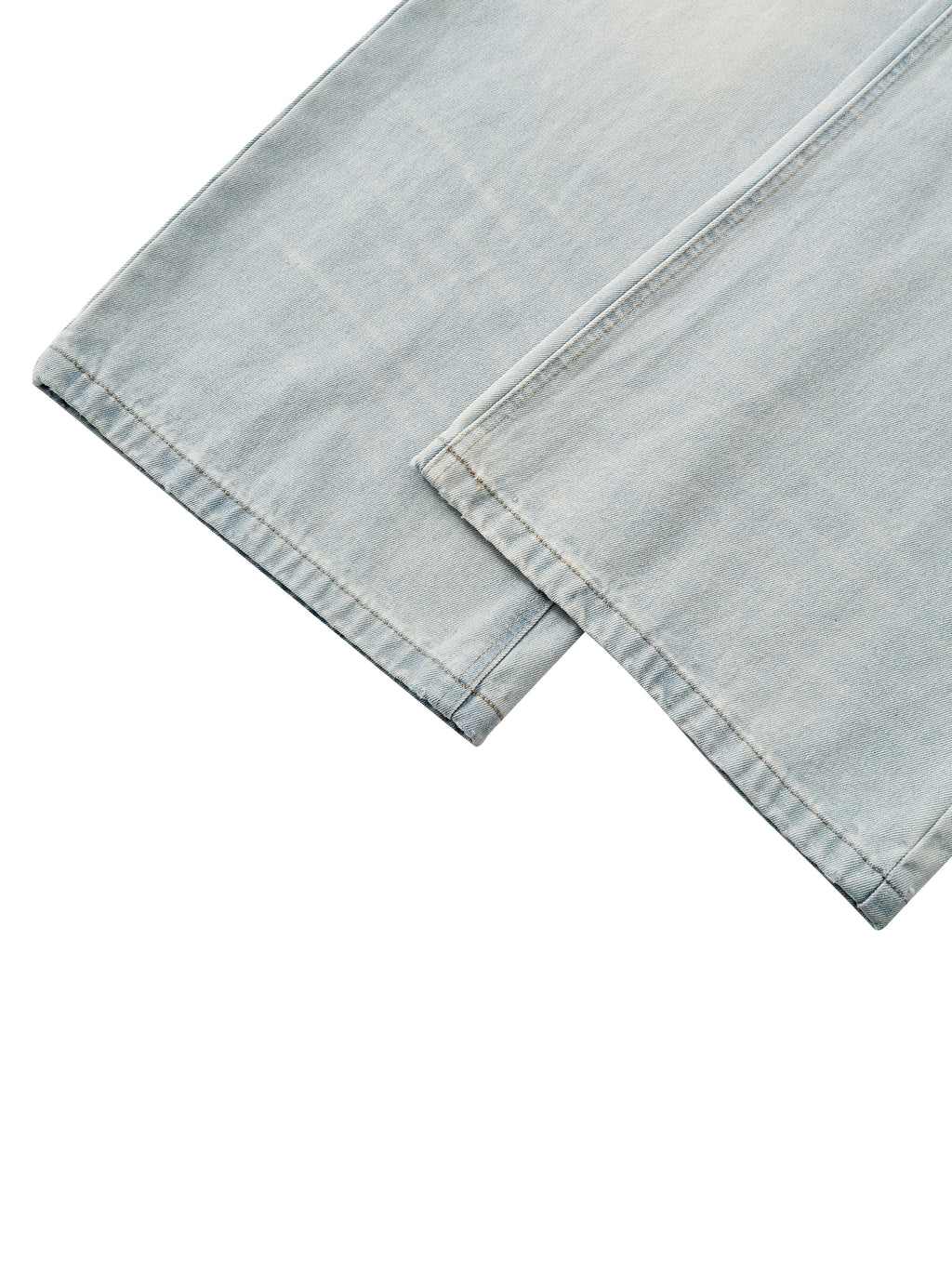 Men’s Vintage Wash Wide Leg Denim Jeans hem detail