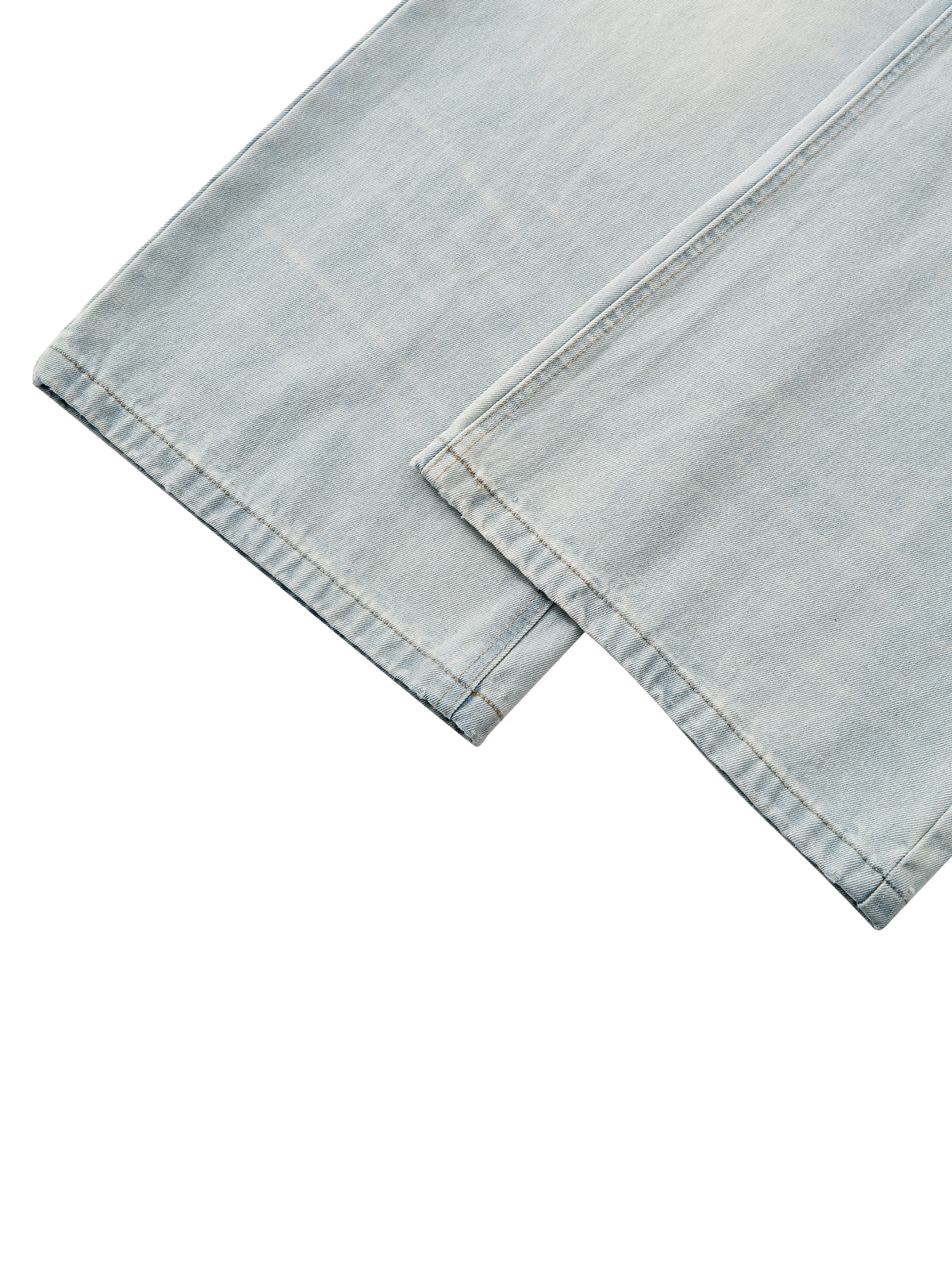 Men’s Vintage Wash Wide Leg Denim Jeans hem detail