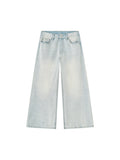 Men’s Vintage Wash Wide Leg Denim Jeans blue front 3D mockup