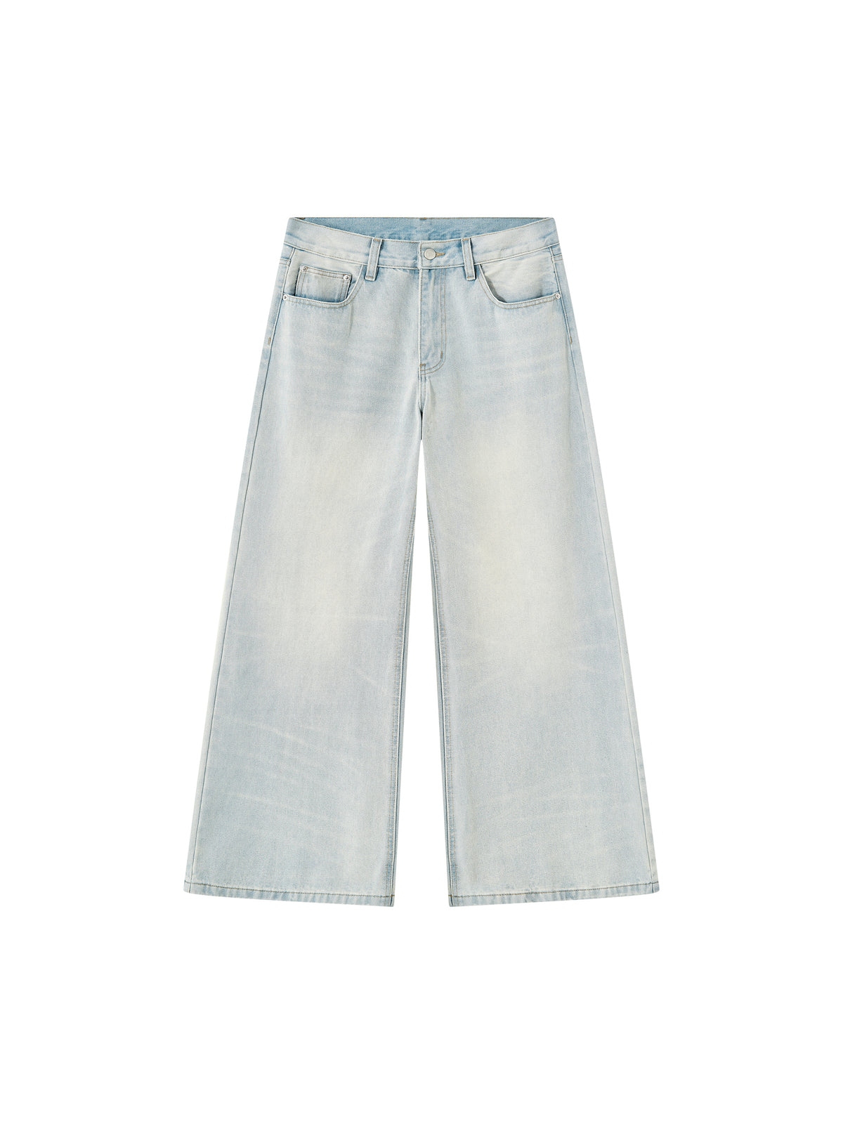 Men’s Vintage Wash Wide Leg Denim Jeans blue front 3D mockup