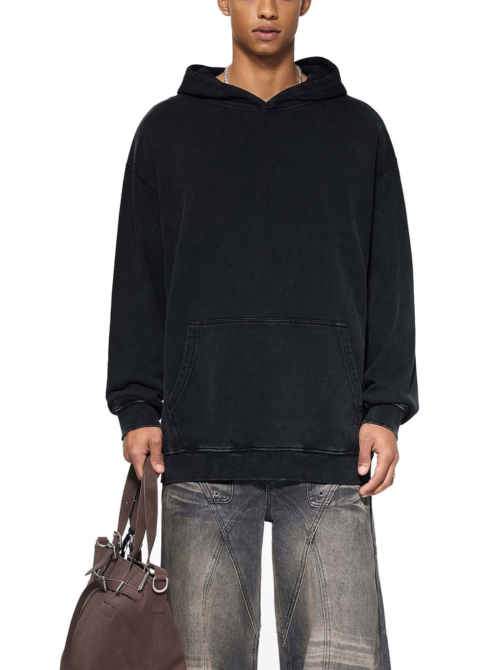 Off Script snow-washed oversized cotton hoodie, model view 3