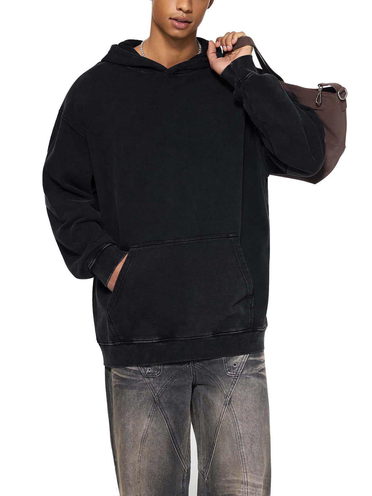 Off Script snow-washed oversized cotton hoodie, model view 4