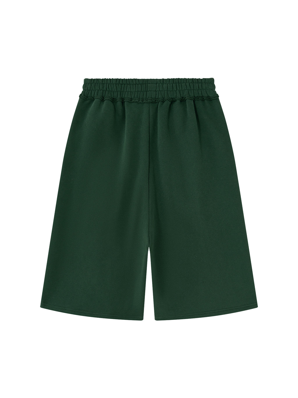 Off Script Unisex Raw Edge Fleece Shorts Dark Green back view