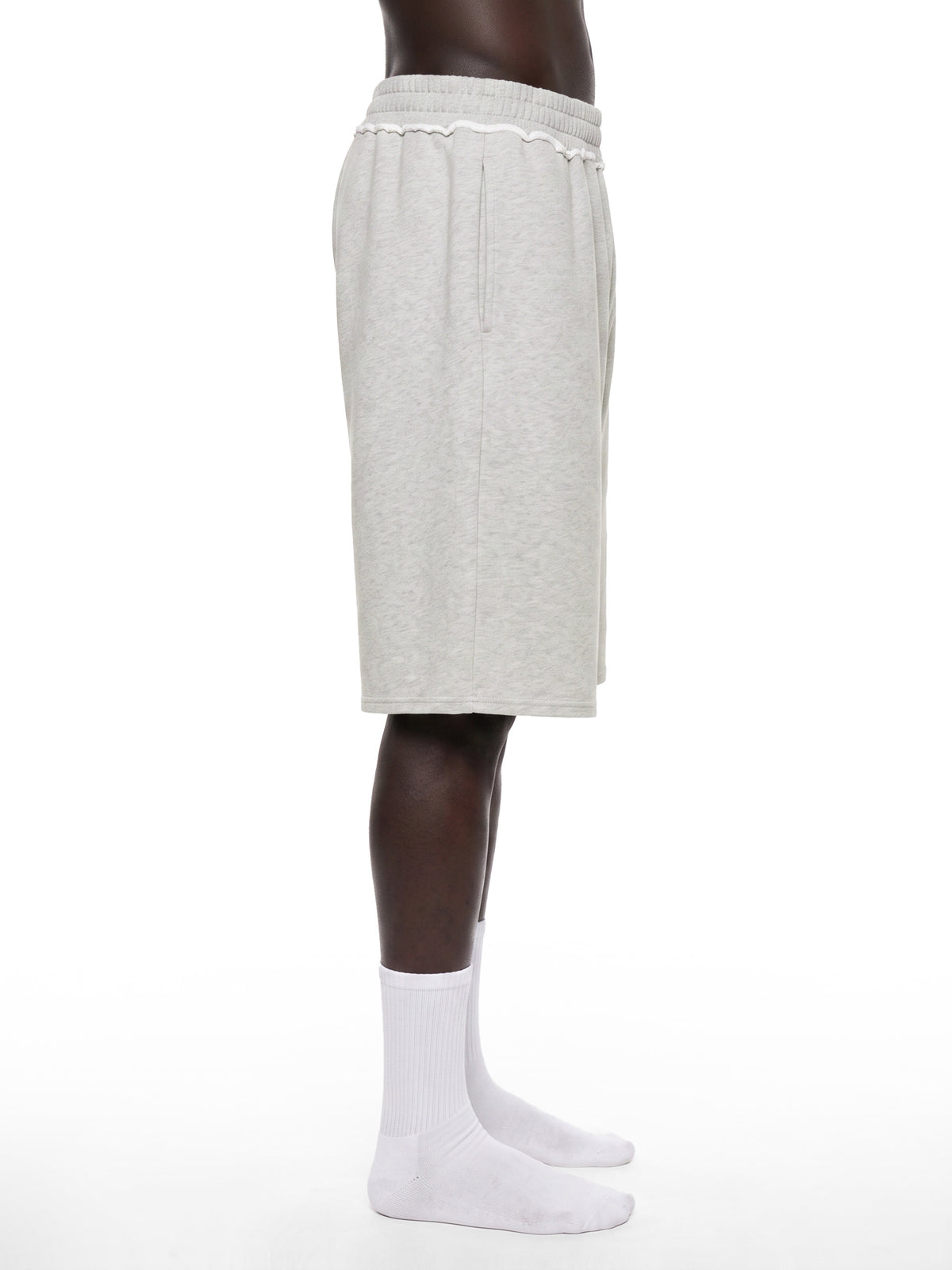 Off Script Unisex Raw Edge Fleece Shorts model view 4