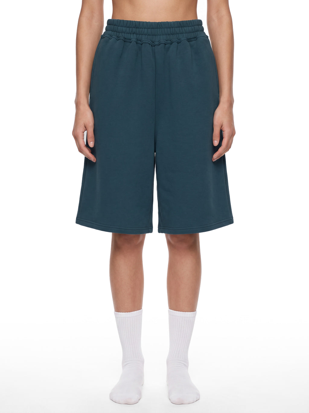 Off Script Unisex Raw Edge Fleece Shorts model view 8