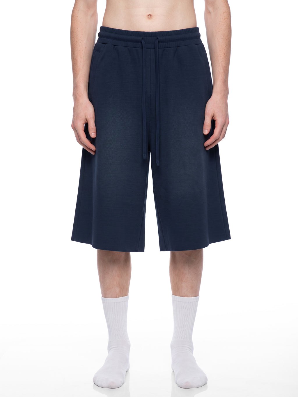 Off Script Unisex Sunfade Raw Edge Shorts model front view
