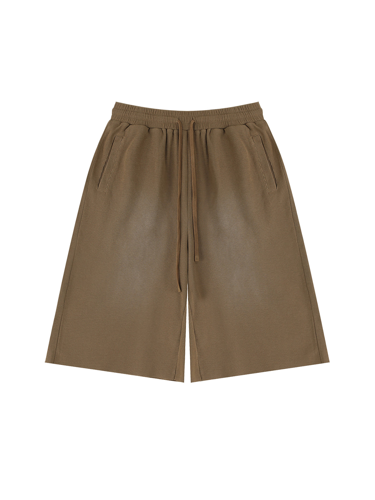 Off Script Unisex Sunfade Raw Edge Shorts Coffee front view