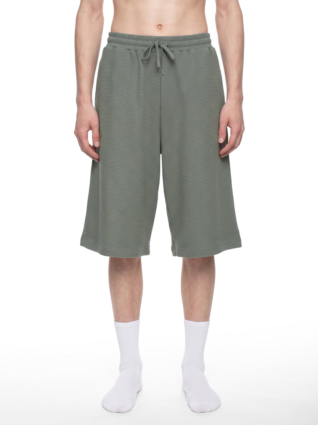 Off Script Unisex Waffle Shorts model front view
