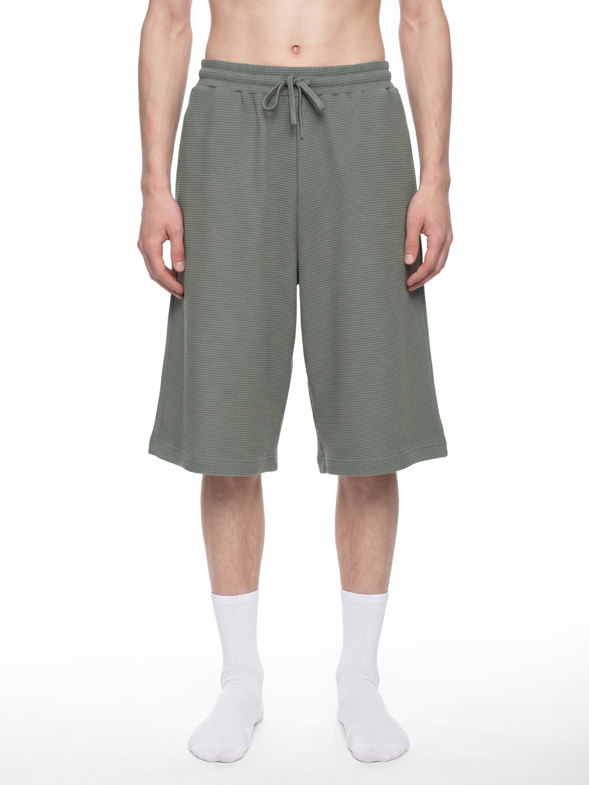 Off Script Unisex Waffle Shorts model front view