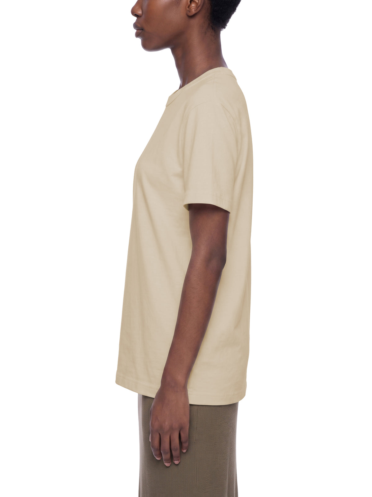 Off Script Unisex Heavyweight Cotton T-Shirt on female model side view