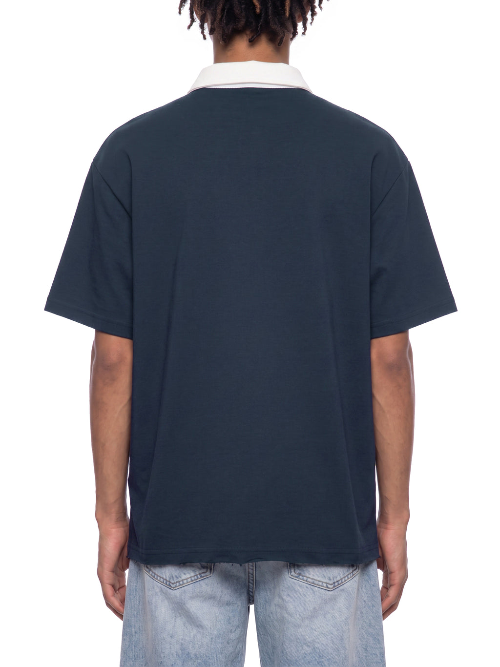 Off Script Unisex Color Block Quarter-Zip Polo Shirt on male model back view