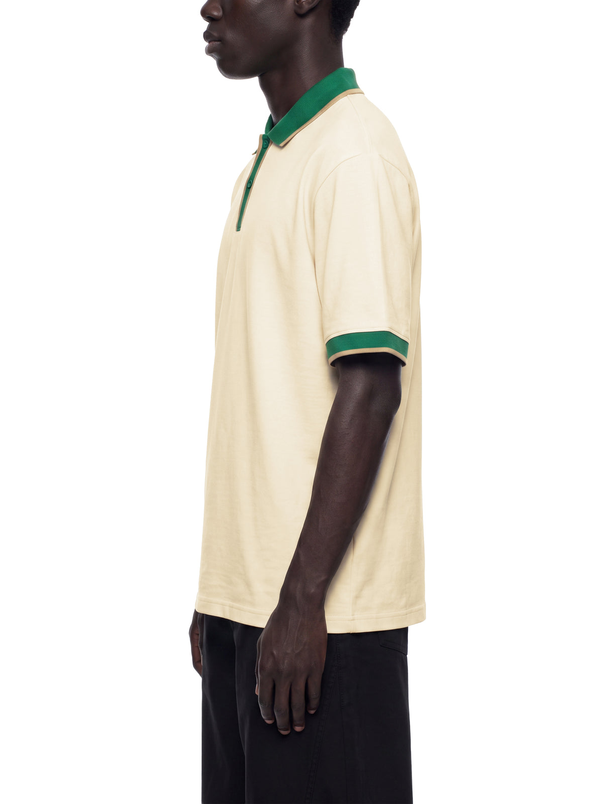 Off Script Unisex Color Block Polo Shirt on male model side view
