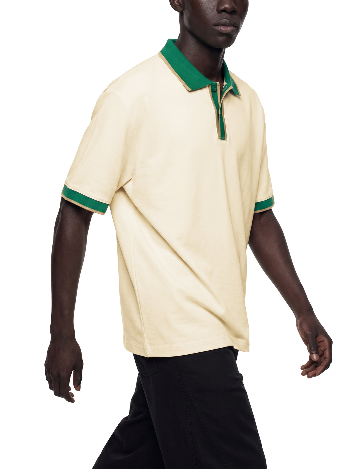 Off Script Unisex Color Block Polo Shirt on male model casual front view