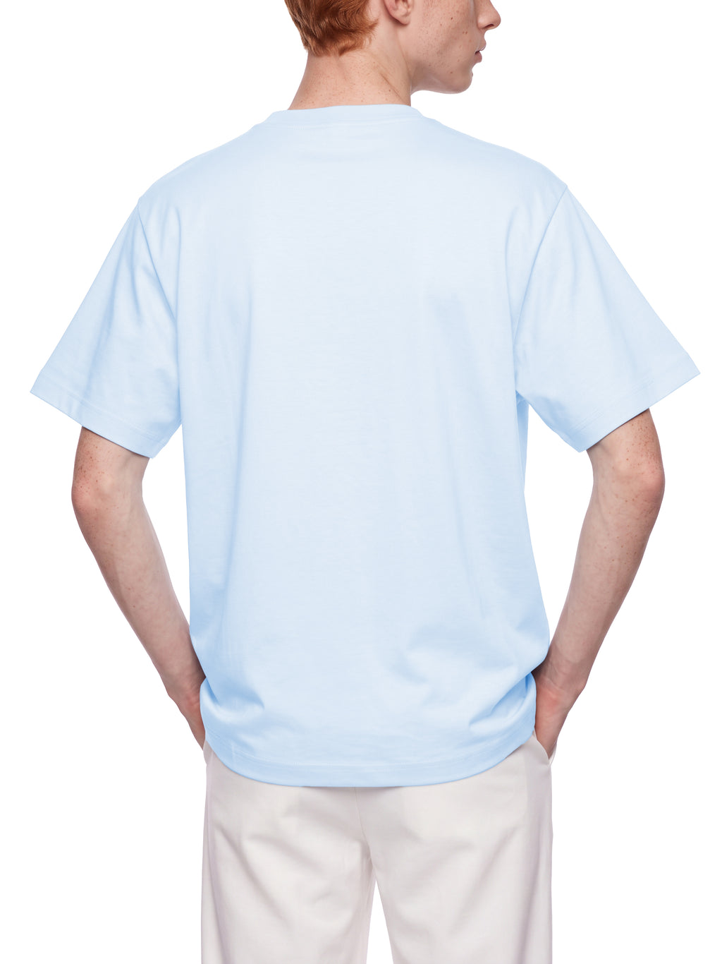 Off Script Unisex Heavyweight Sorona T-Shirt on male model back three-quarter view