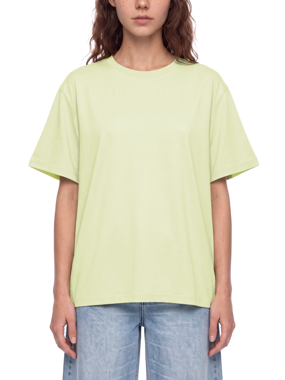 Off Script Unisex Heavyweight Sorona T-Shirt on female model front view