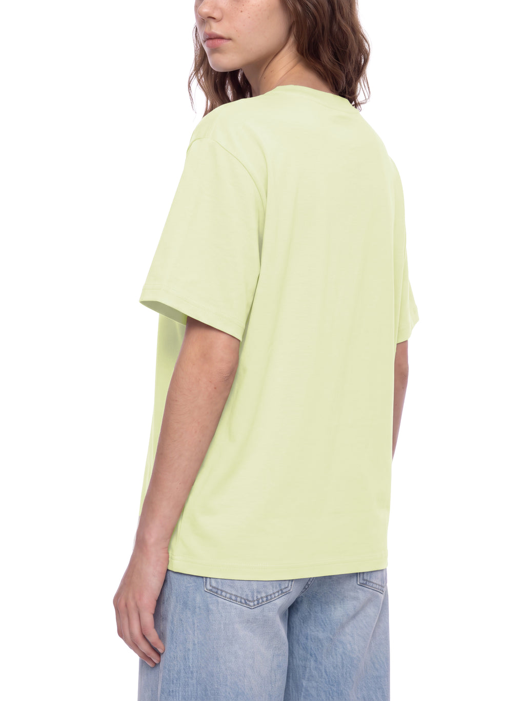 Off Script Unisex Heavyweight Sorona T-Shirt on female model back three-quarter view