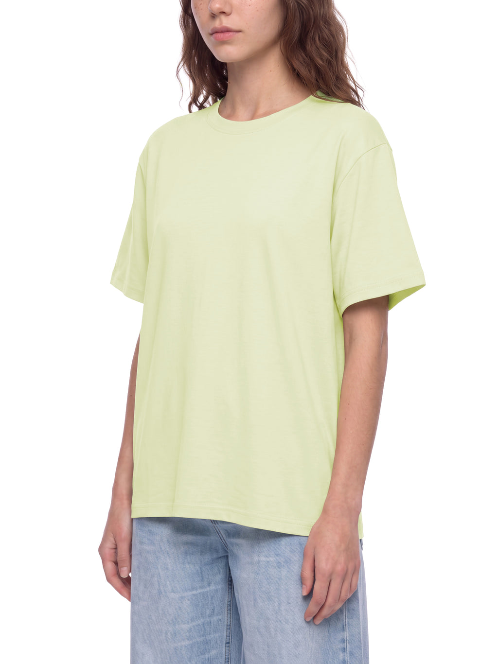 Off Script Unisex Heavyweight Sorona T-Shirt on female model front three-quarter view