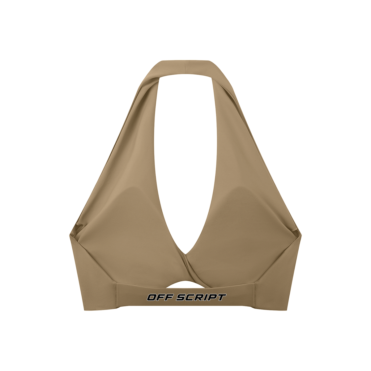 Off Script Women’s Pleated Halter Sports Bra Khaki back product view