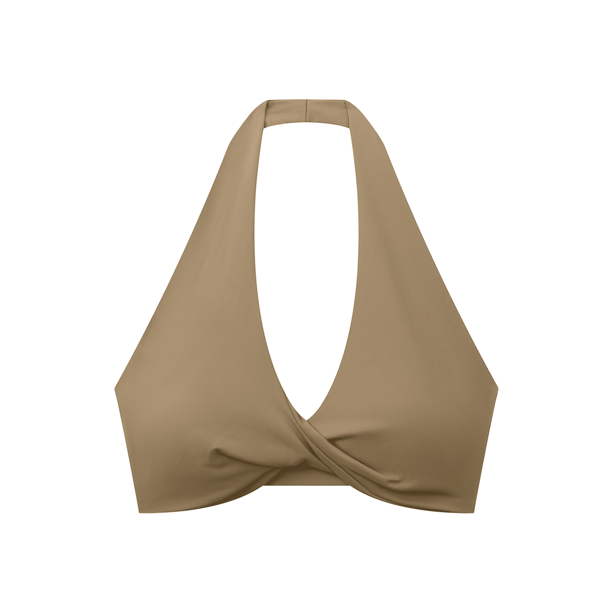 Off Script Women’s Pleated Halter Sports Bra Khaki front product view