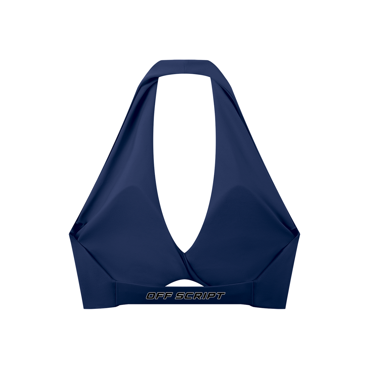 Off Script Women’s Pleated Halter Sports Bra Navy Blue back product view