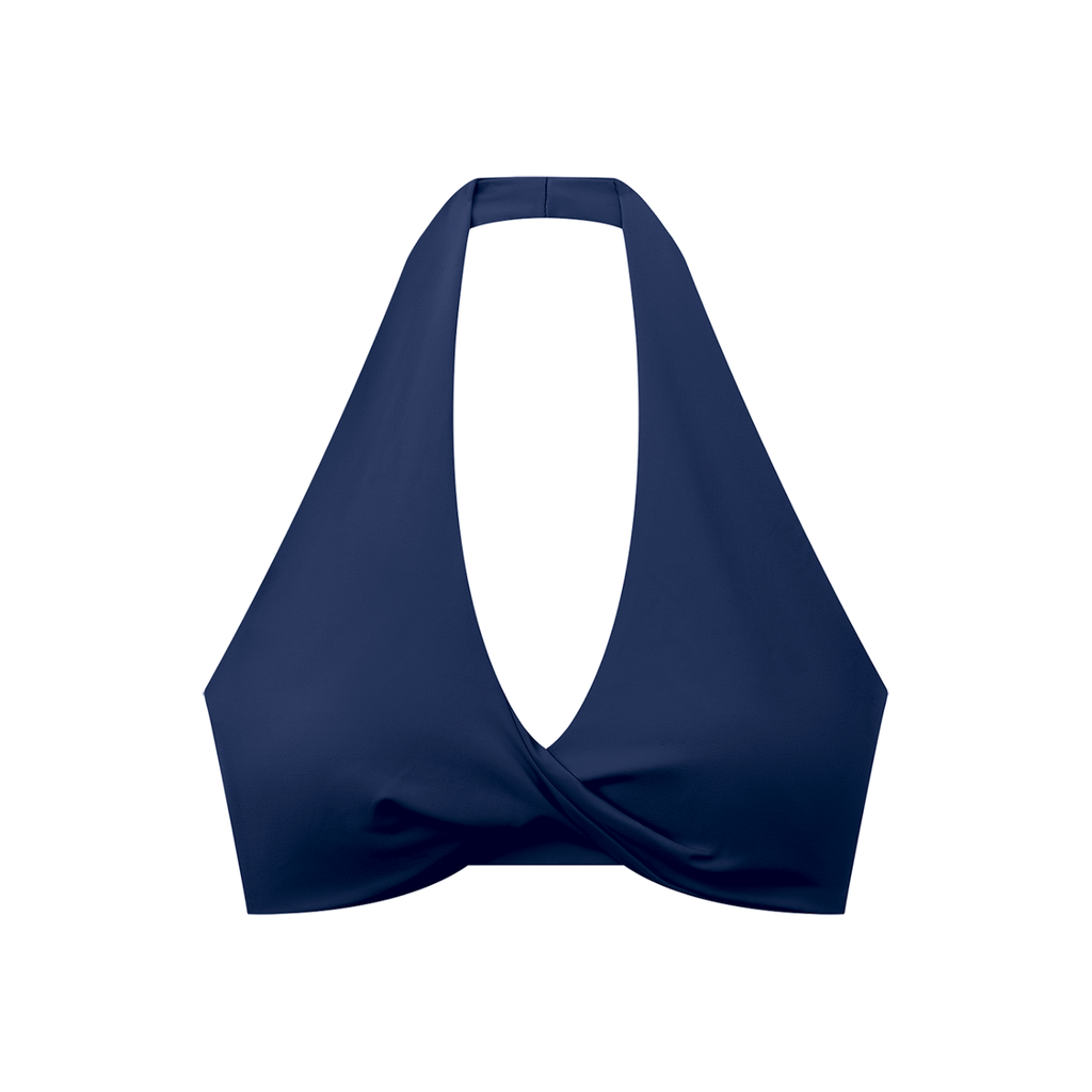 Off Script Women’s Pleated Halter Sports Bra Navy Blue front product view