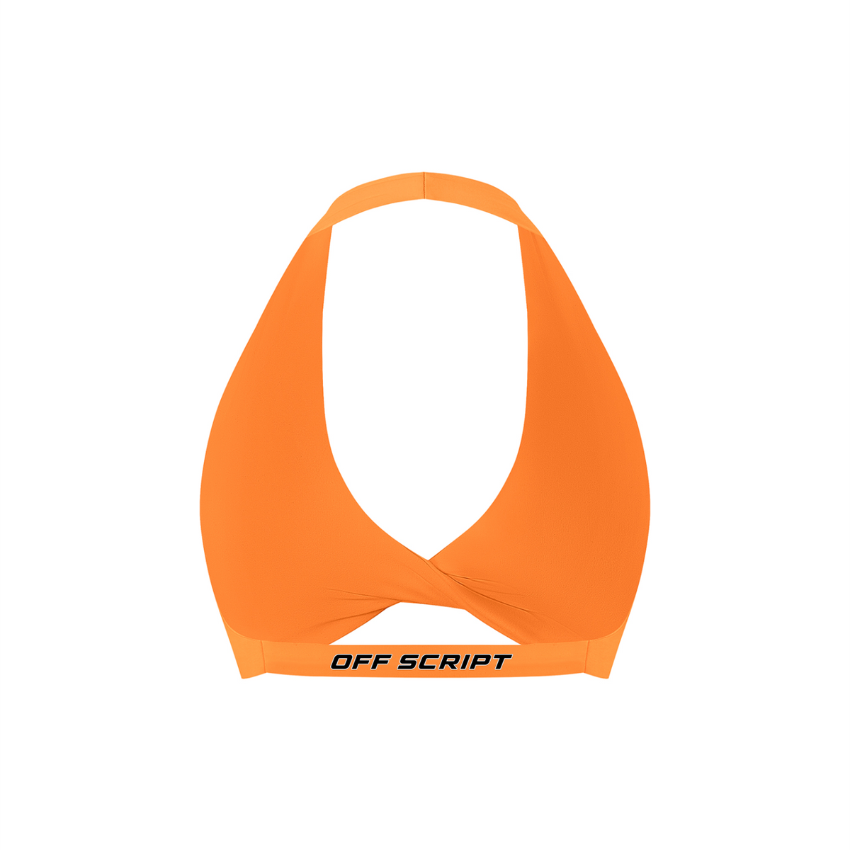 Off Script Women’s Pleated Halter Sports Bra Orange back mockup