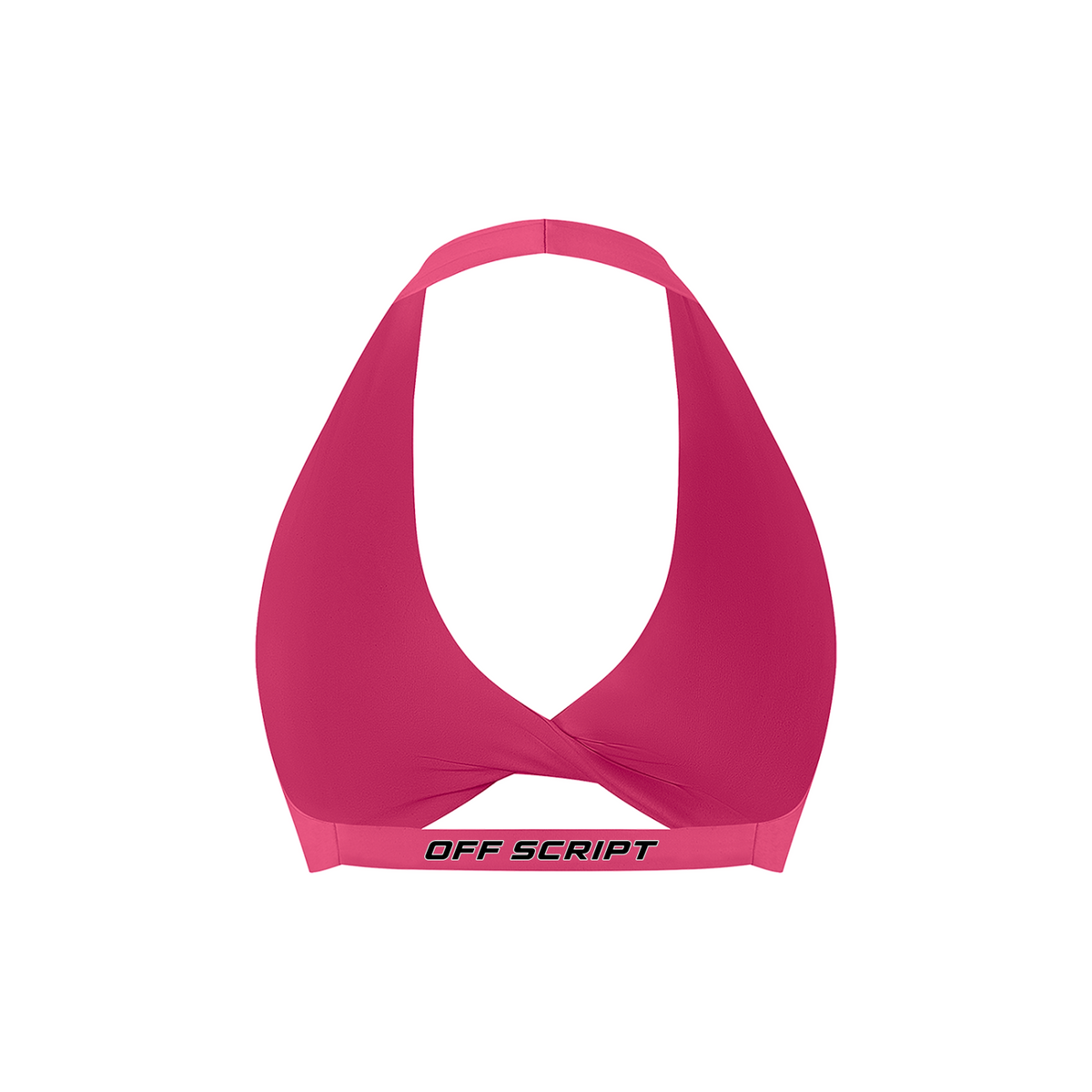 Off Script Women’s Pleated Halter Sports Bra Rose Red back mockup