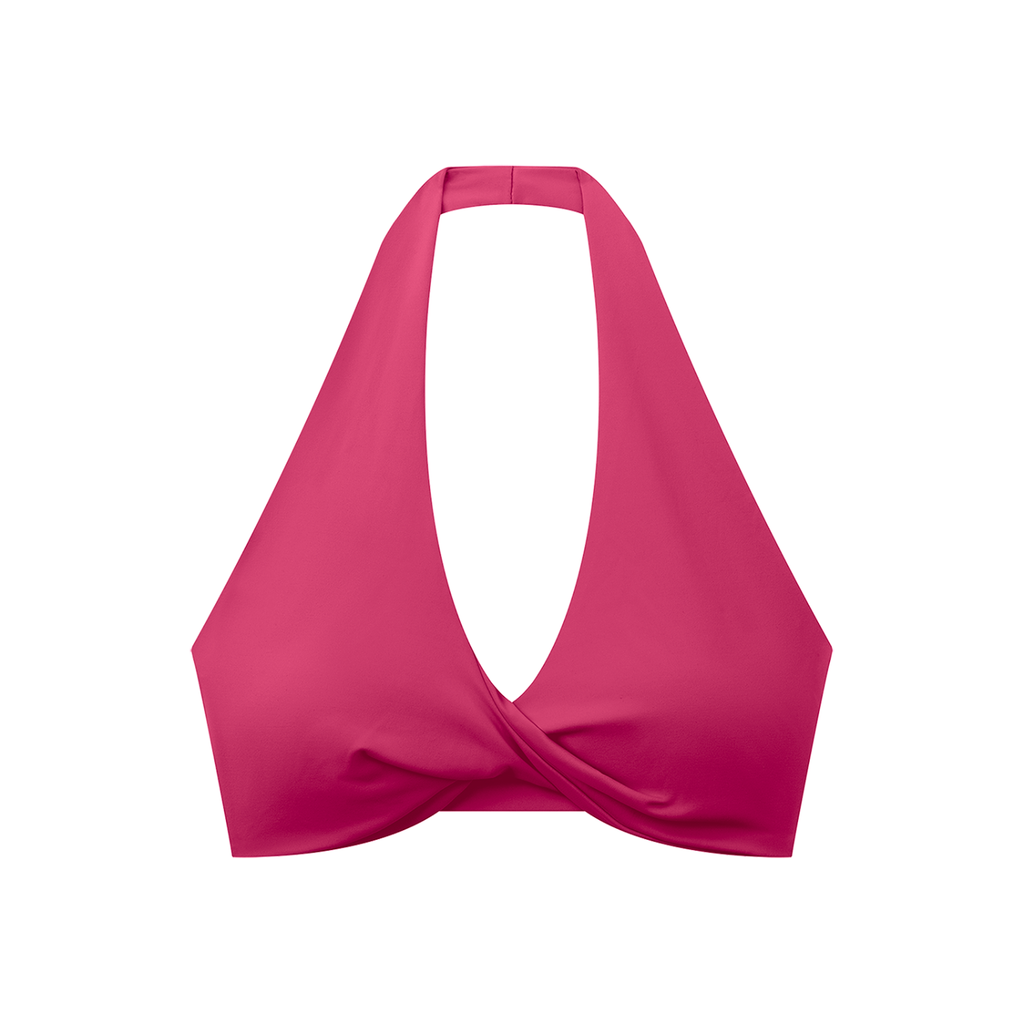 Off Script Women’s Pleated Halter Sports Bra Rose Red front product view