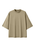 Oversized Drop Shoulder T-Shirt – Gray Green front view