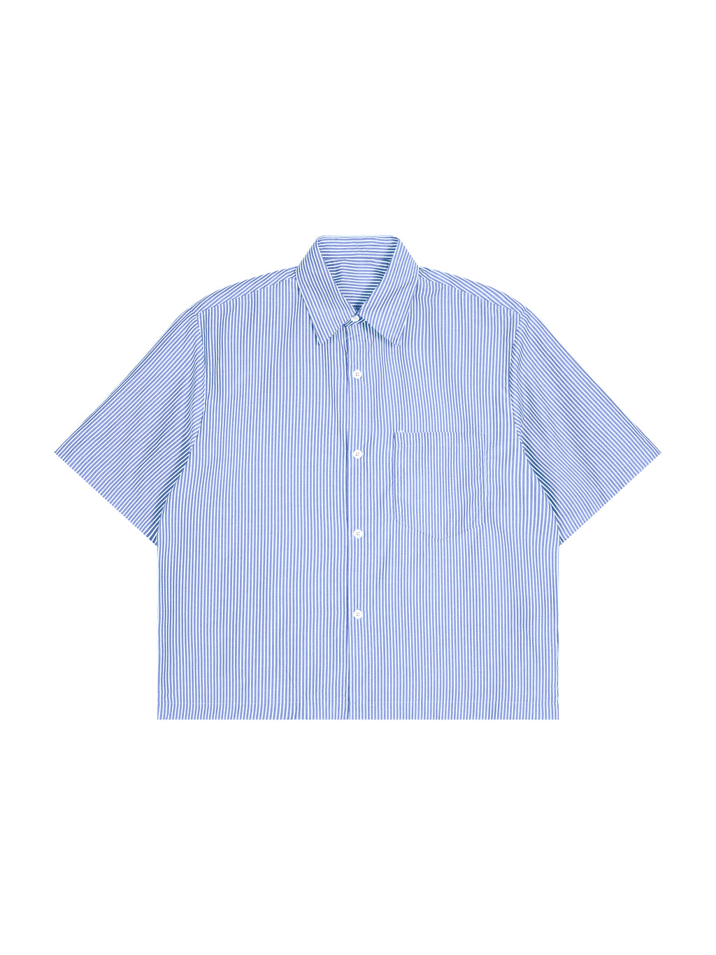 Oversized Vertical Stripe Boxy Shirt – Blue front view